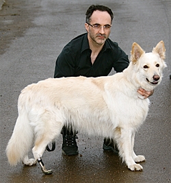 Dr Noel Fitzpatrick and Mitzi, the first dog to have an ankle amputation prosthesis