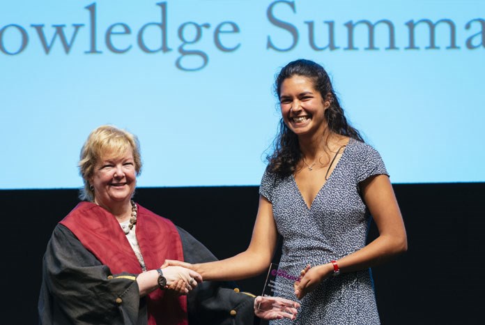 First prize went to the University of Edinburgh’s Molly Vasanthakumar (pictured right) for her Knowledge Summary comparing the ecological impact of woven versus disposable drapes