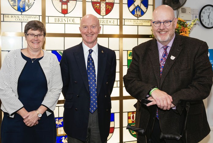 Picture shows:(from left to right) Dr Susan Paterson, Chair of the RCVS Education Committee; Professor Chris Proudman, Head of School of Veterinary Medicine at the University of Surrey; and Dr Niall Connell, RCVS President.