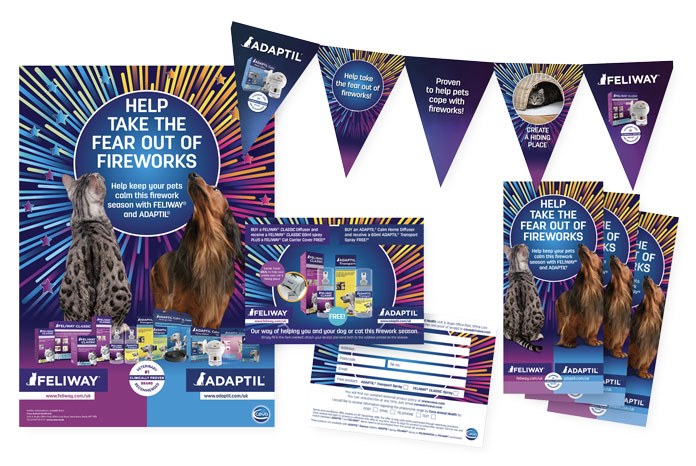 Ceva Animal Health has launched new marketing support materials to help practices raise awareness of Adaptil and Feliway in the run up to and during the fireworks and party season.