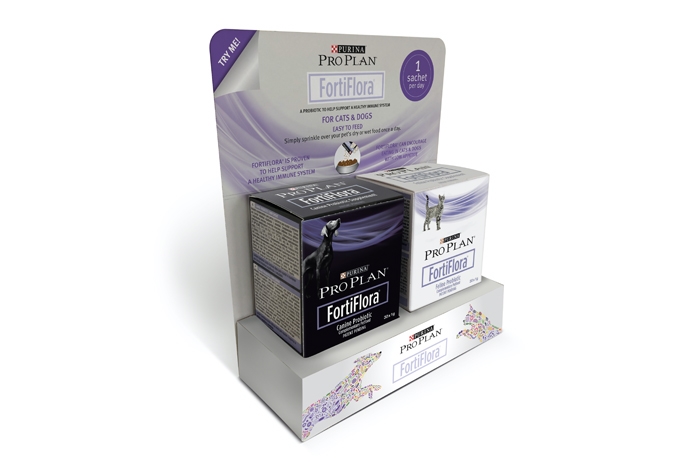Nestlé Purina PetCare has launched new point of sale materials for Fortiflora, its probiotic for cats and dogs.