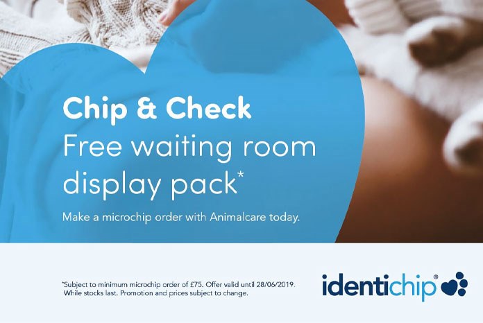 To celebrate 30 years since it launched its first microchips in the UK, Animalcare is providing identichip veterinary customers with a free 'Chip & Check' waiting room display pack.